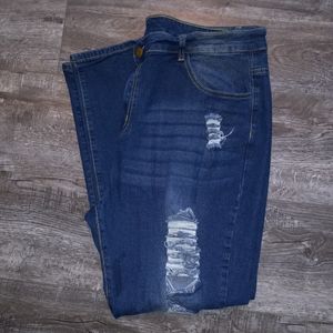 Shein 2X distressed stretch straight leg Jeans